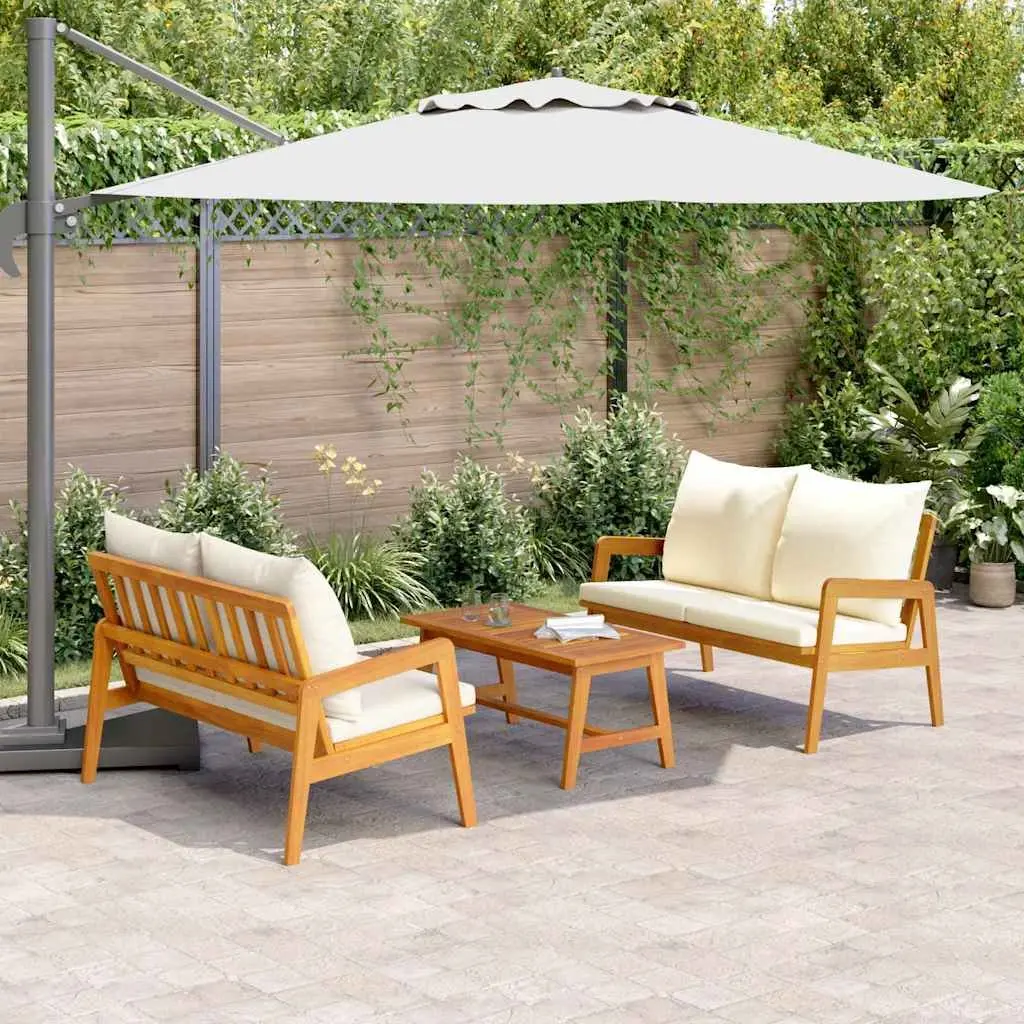 Outdoor Bistro Set 3 Piece Brown Acacia Wood Garden Furniture with Cushions