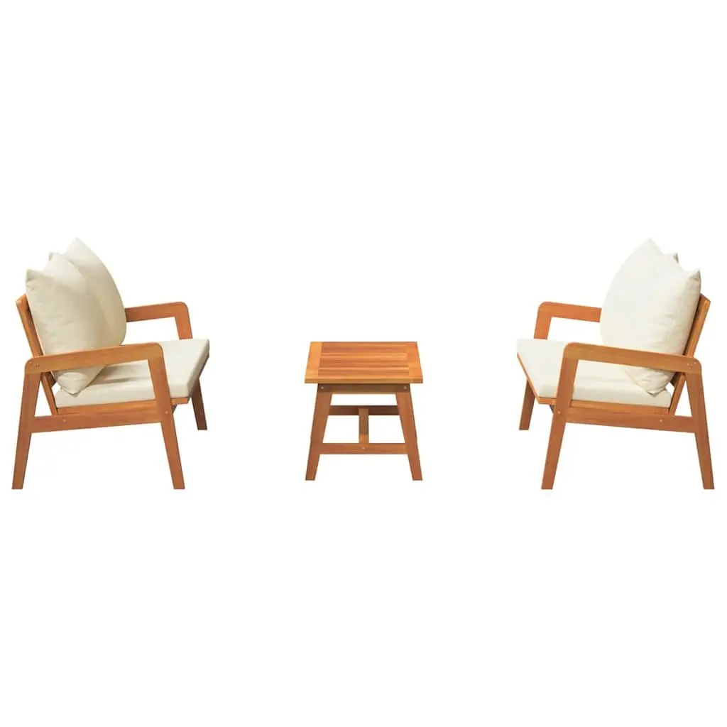 Outdoor Bistro Set 3 Piece Brown Acacia Wood Garden Furniture with Cushions