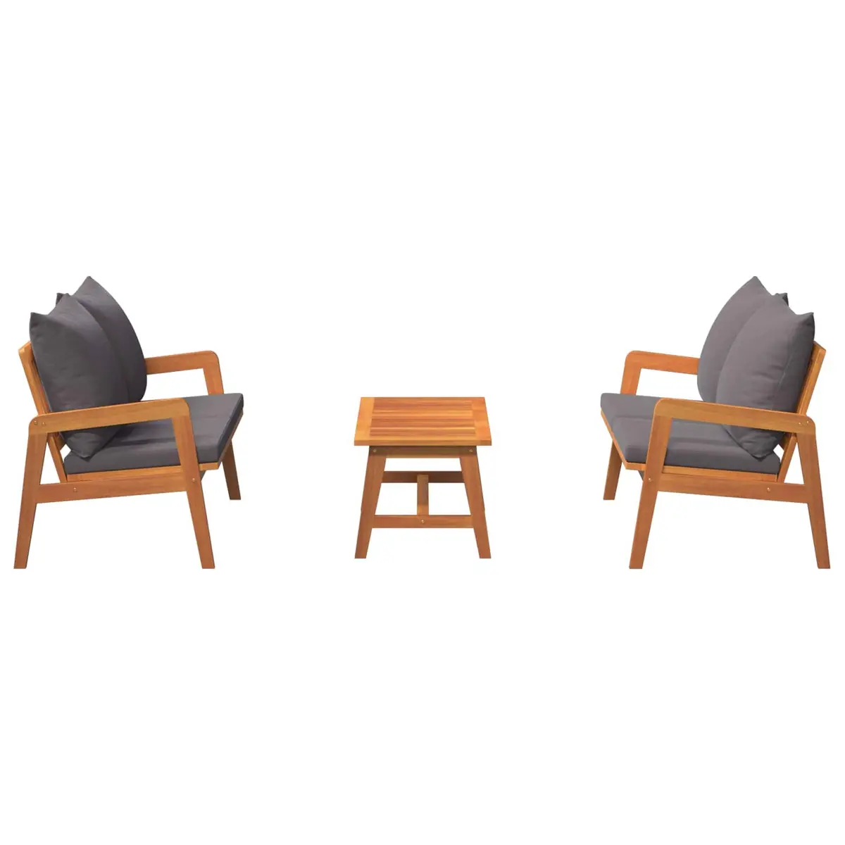 3 Piece Bistro Set Cushioned Seating Brown Solid Acacia Wood Outdoor Garden Patio Furniture