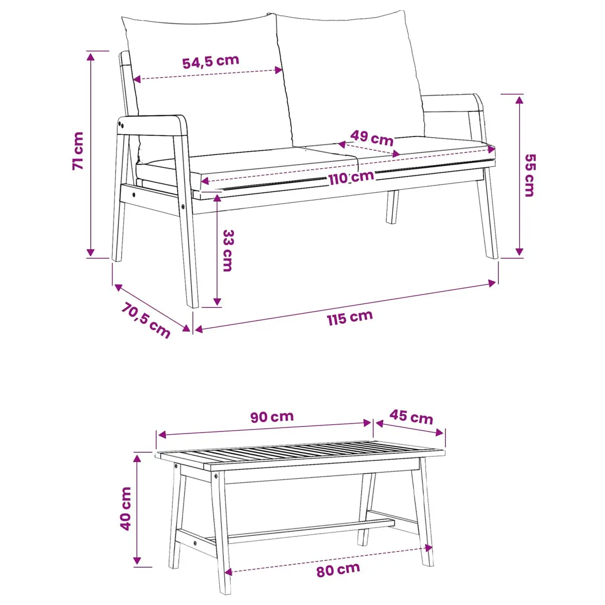 3 Piece Bistro Set Cushioned Seating Brown Solid Acacia Wood Outdoor Garden Patio Furniture