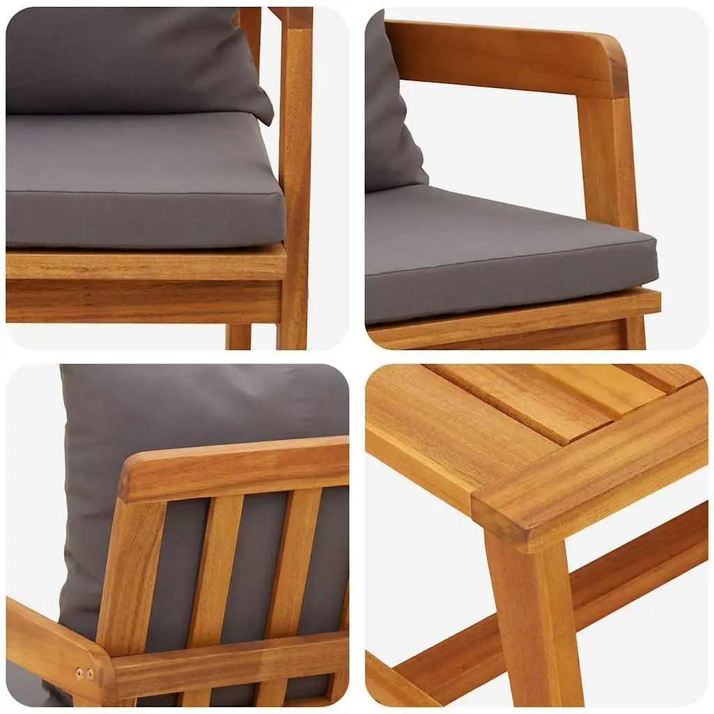 Outdoor Bistro Set 5 Piece Brown Acacia Wood Garden Furniture with Cushions