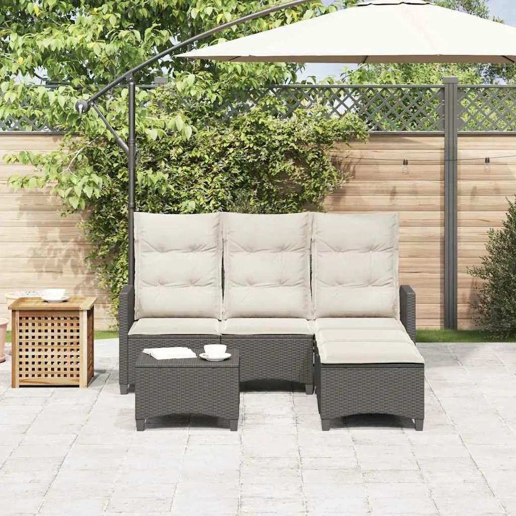 L-Shaped Garden Sofa Set 3 Piece Outdoor Furniture with Cushions Black