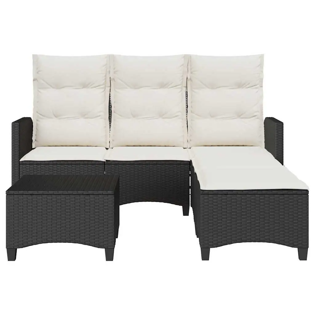 L-Shaped Garden Sofa Set 3 Piece Outdoor Furniture with Cushions Black