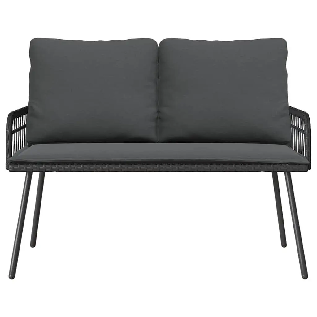 Garden Dining Set Outdoor Furniture Black Poly Rattan Table Bench with Cushions