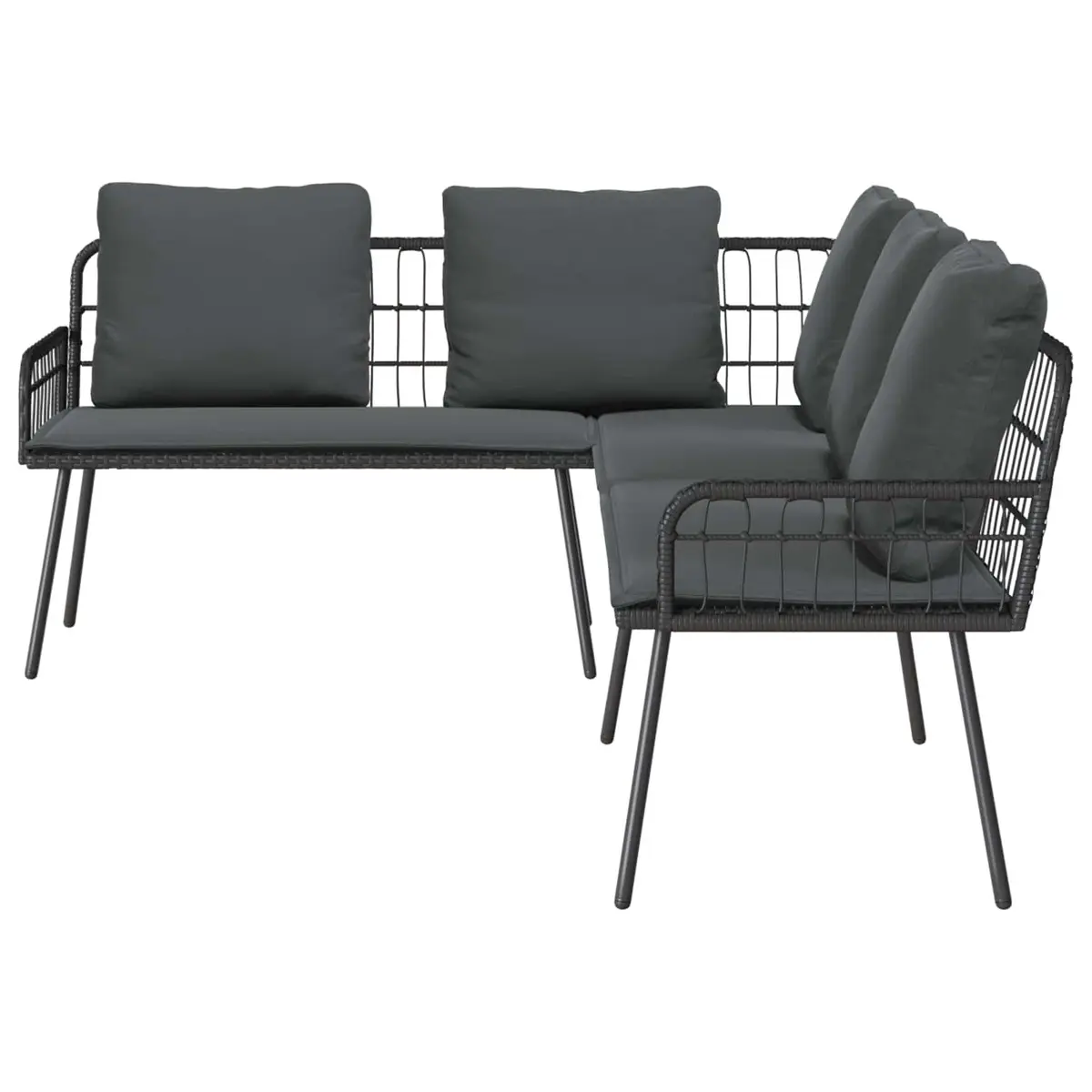 Garden Sofa Set 2-Piece Outdoor Furniture Patio Black Rattan Sectional with