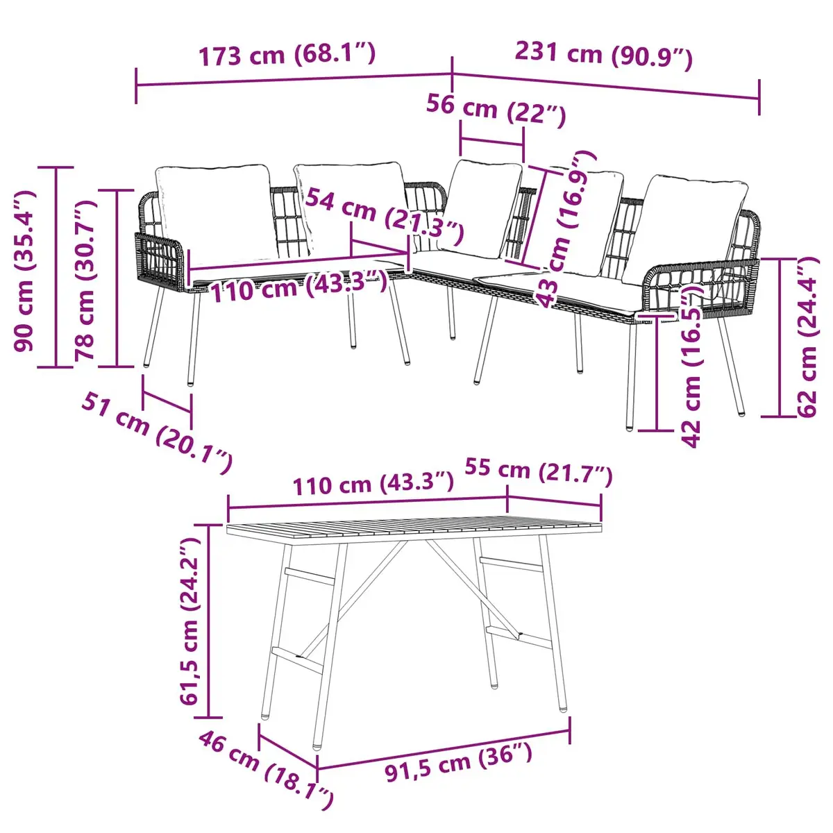 2-Piece Garden Sofa Set for Outdoor Use