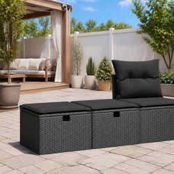 Garden Sofa Set 2 Piece Outdoor Furniture Black Poly Rattan with Storage