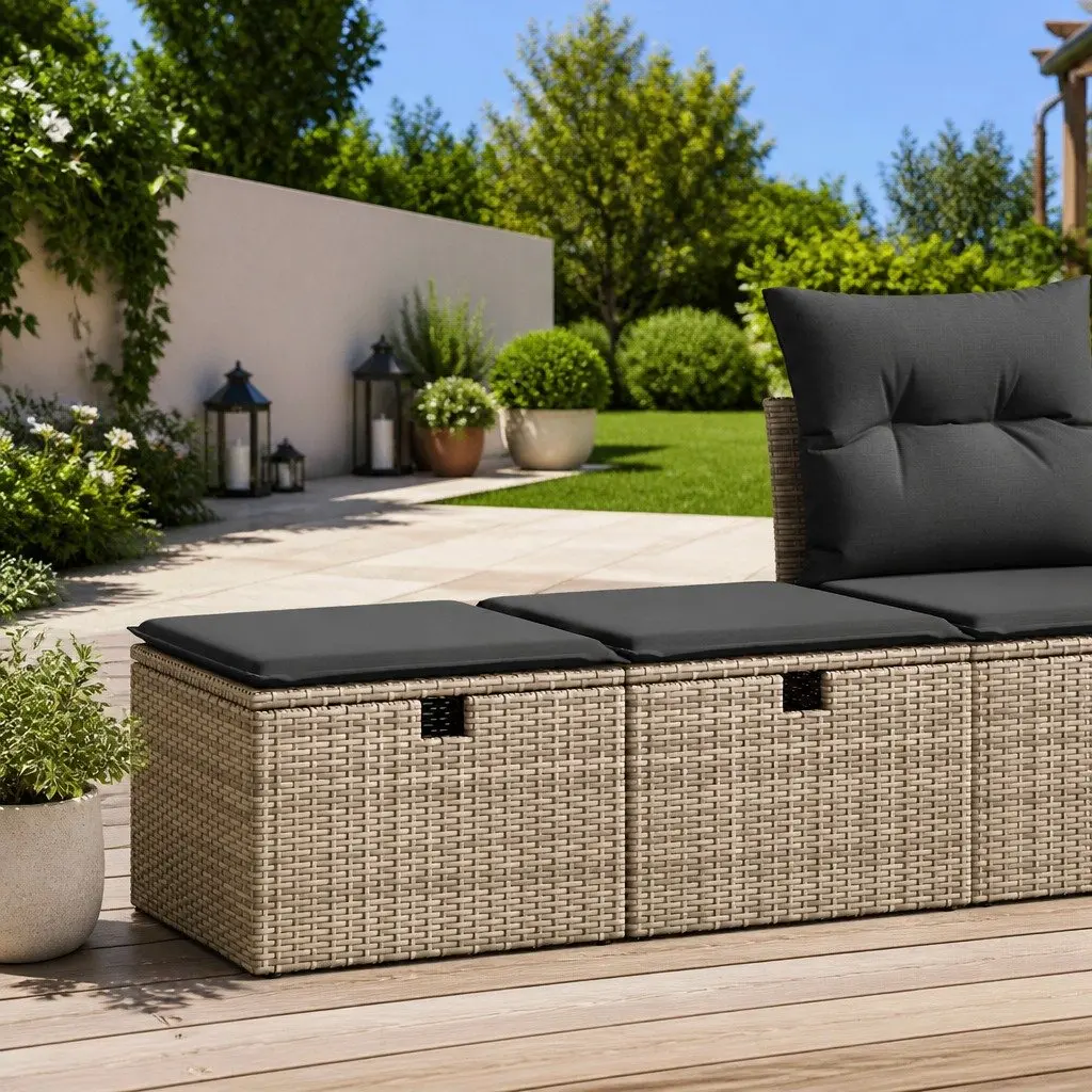 Garden Sofa Set PE Rattan Modular 2 Piece Outdoor Furniture with Cushions Storage Grey