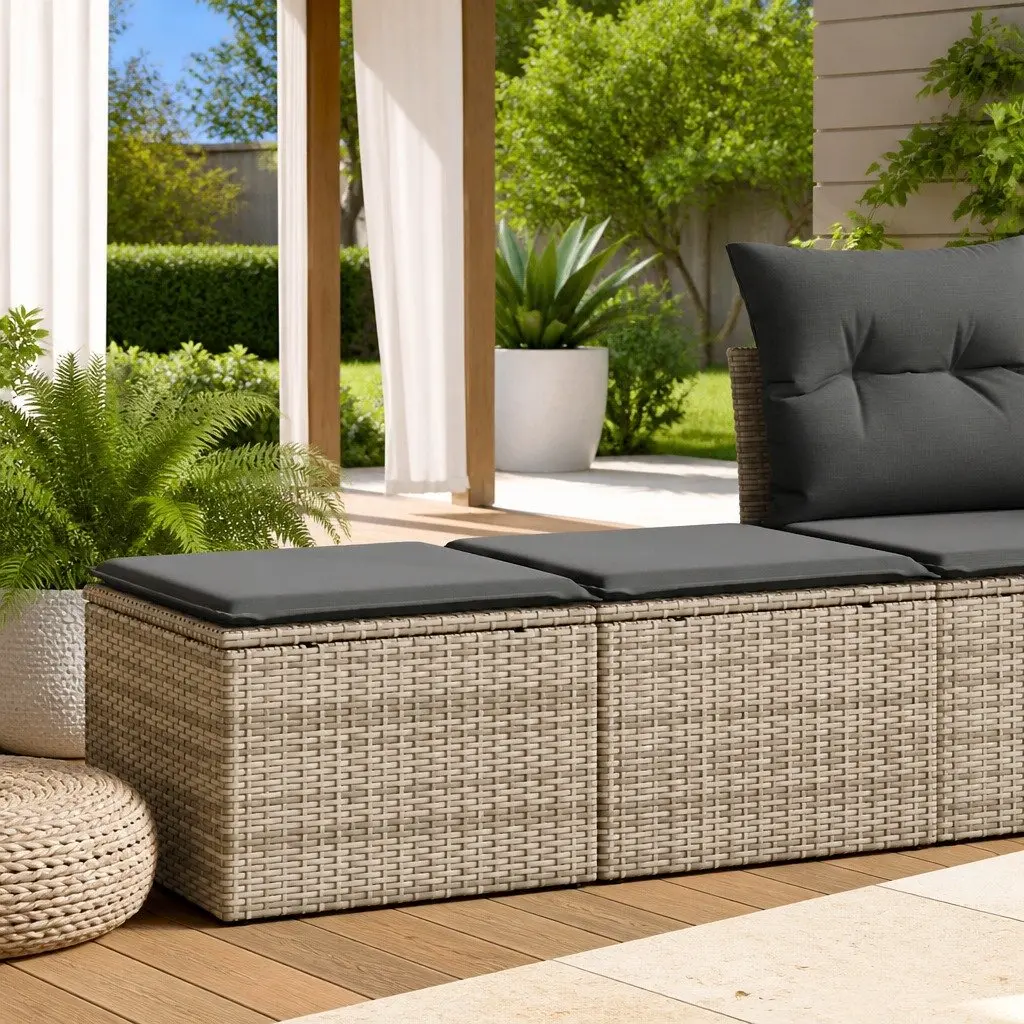 Grey Modular 2 Piece Sofa Set PE Rattan Outdoor Furniture with Removable Cushions and Storage Compartments