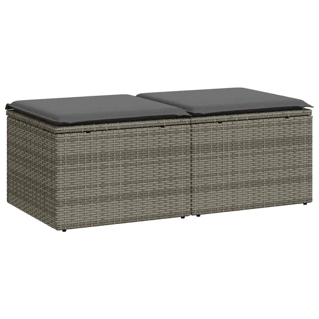 Grey Modular 2 Piece Sofa Set PE Rattan Outdoor Furniture with Removable Cushions and Storage Compartments