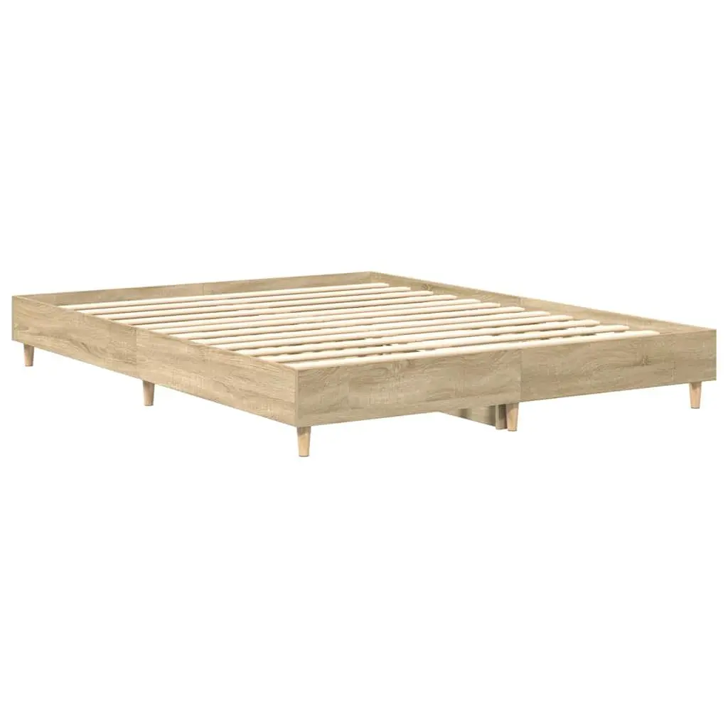 Bed Frame 150x200 cm No Mattress Sonoma Oak Engineered Wood Slatted Base Bedroom