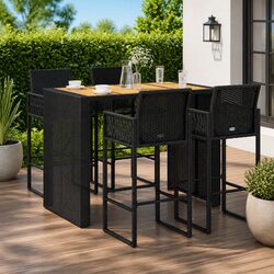 Garden Bar Set 5 Piece Outdoor Patio Furniture Black Poly Rattan with Bar Stools