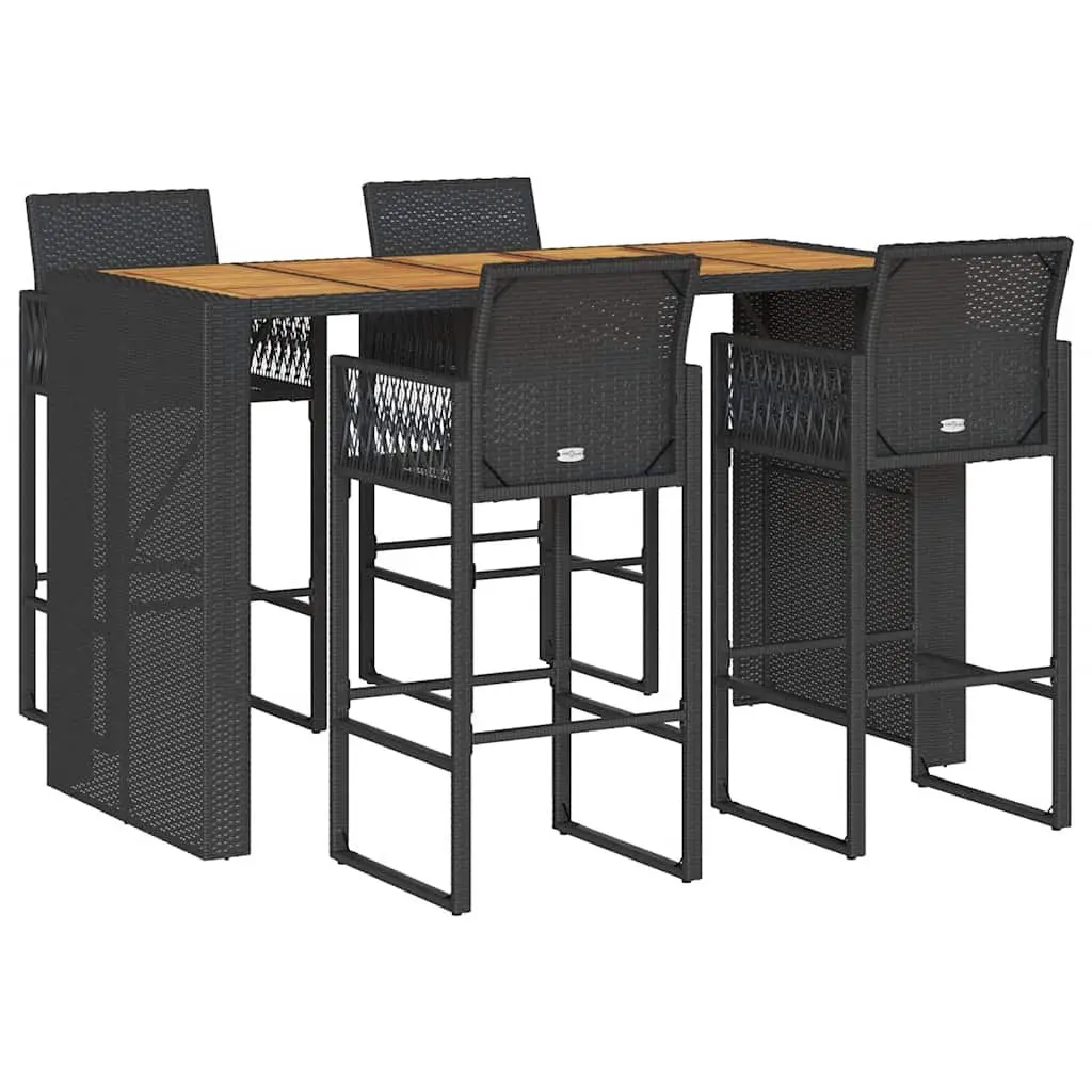Garden Bar Set PE Rattan Black 5 Piece Outdoor Patio Furniture with Bar Table and Stools