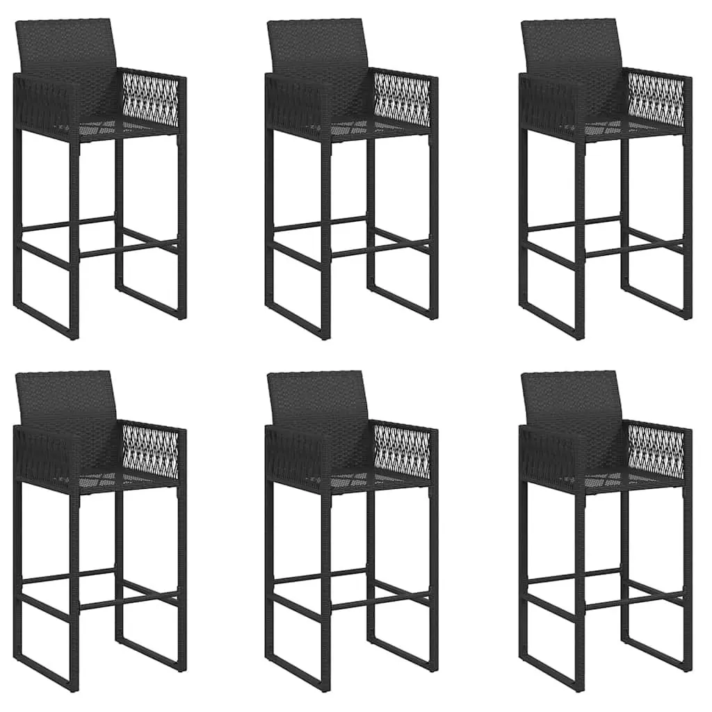 7 Piece Outdoor Garden Bar Set PE Rattan Steel Frame Black Patio Furniture with Bar Stools