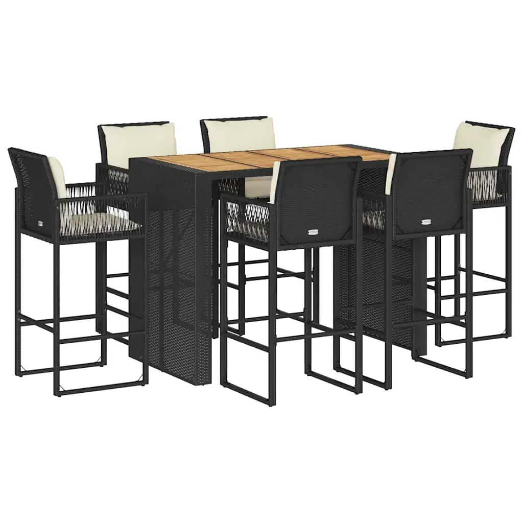 7 Piece Garden Bar Set Weather-Resistant PE Rattan Black Outdoor Patio