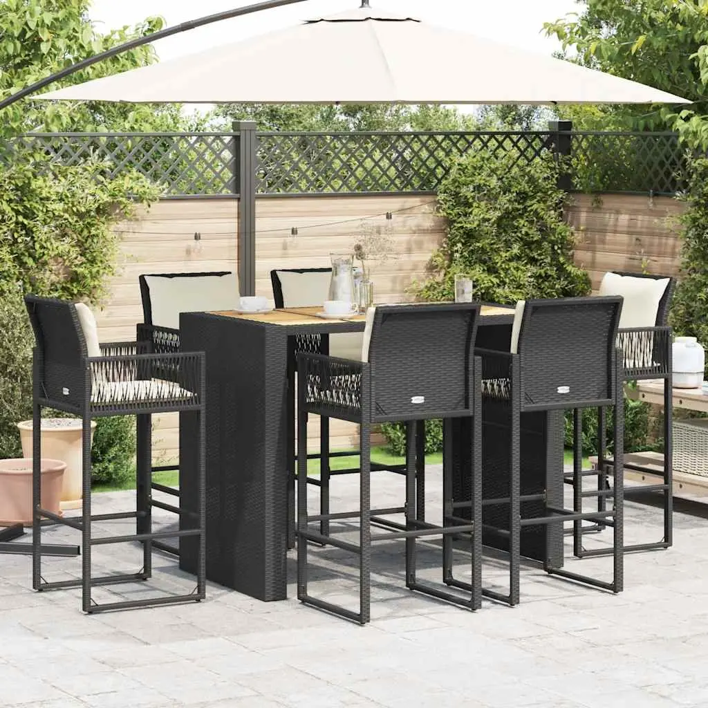 7 Piece Garden Bar Set Weather-Resistant PE Rattan Black Outdoor Patio