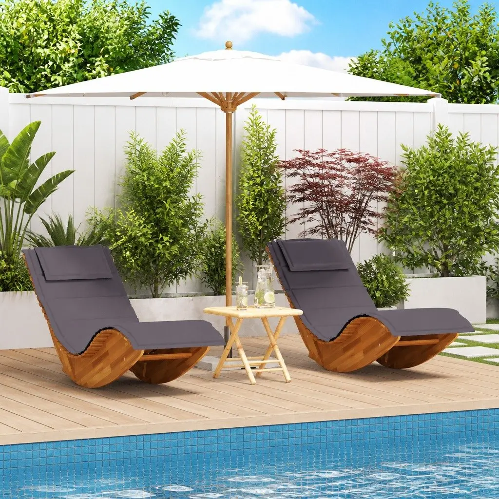 Sun Lounger 2 pcs Acacia Wood Outdoor Sunbed Garden Patio Pool Deck Chair Brown