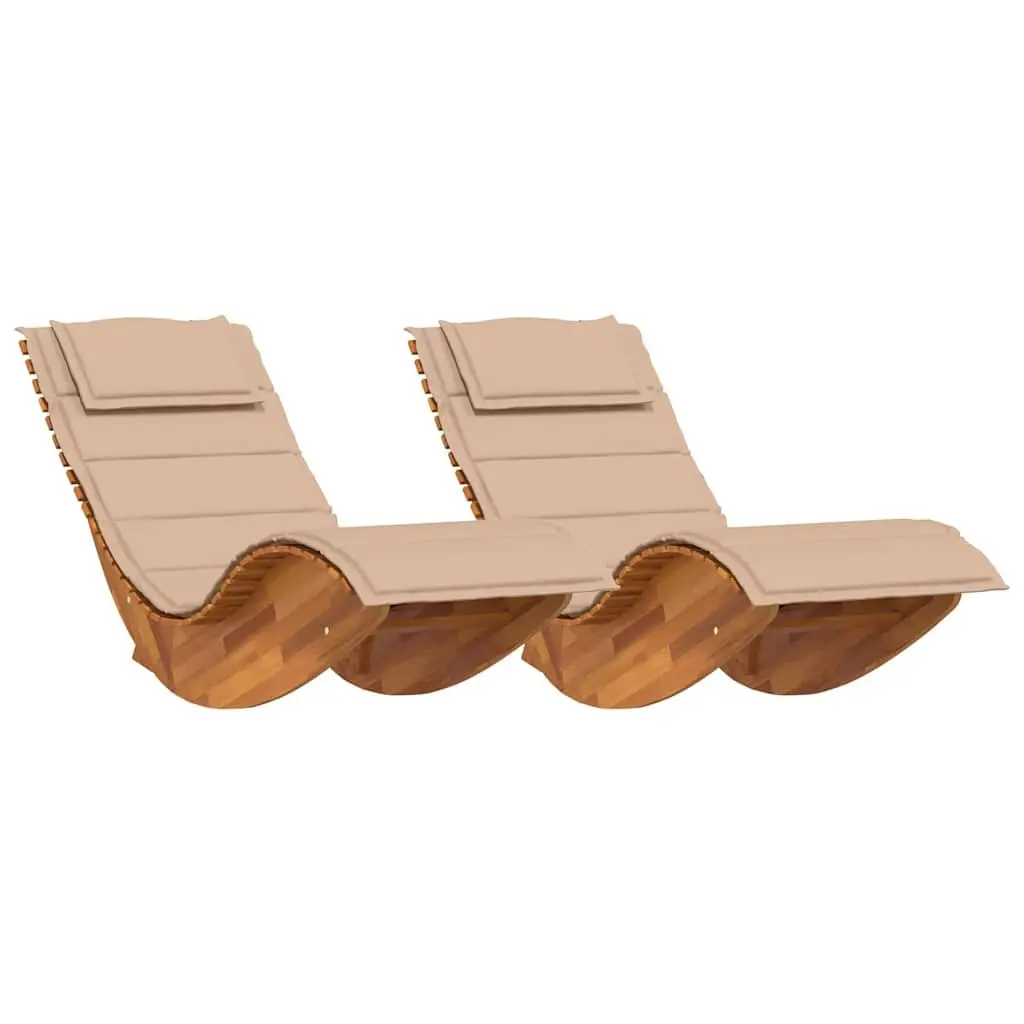 Sun Loungers 2 pcs Solid Acacia Wood Outdoor Sunbed Garden Patio Pool Chairs