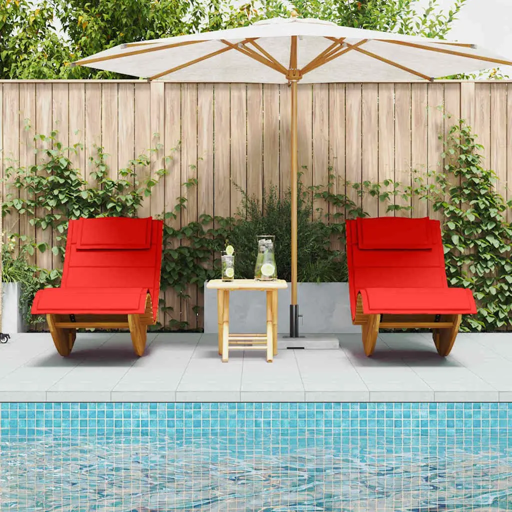 Sun Loungers Solid Acacia Wood Outdoor Garden Patio Pool Lounge Chairs Brown