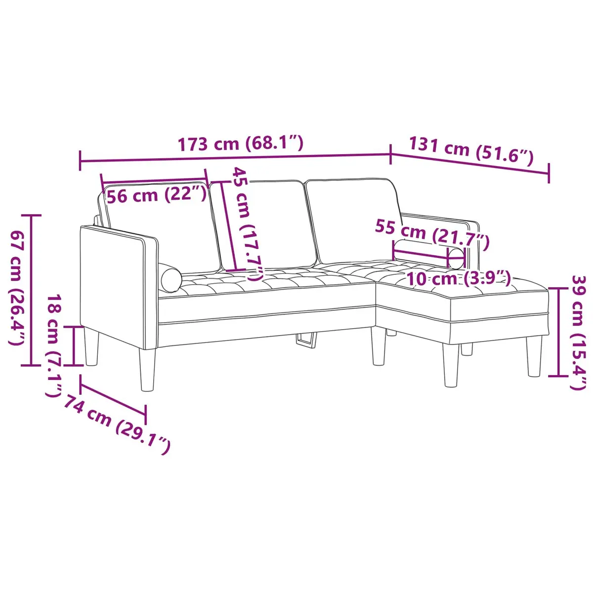 Modular Sofa Set Grey Polyester 2 Pieces Modern Living Room Furniture