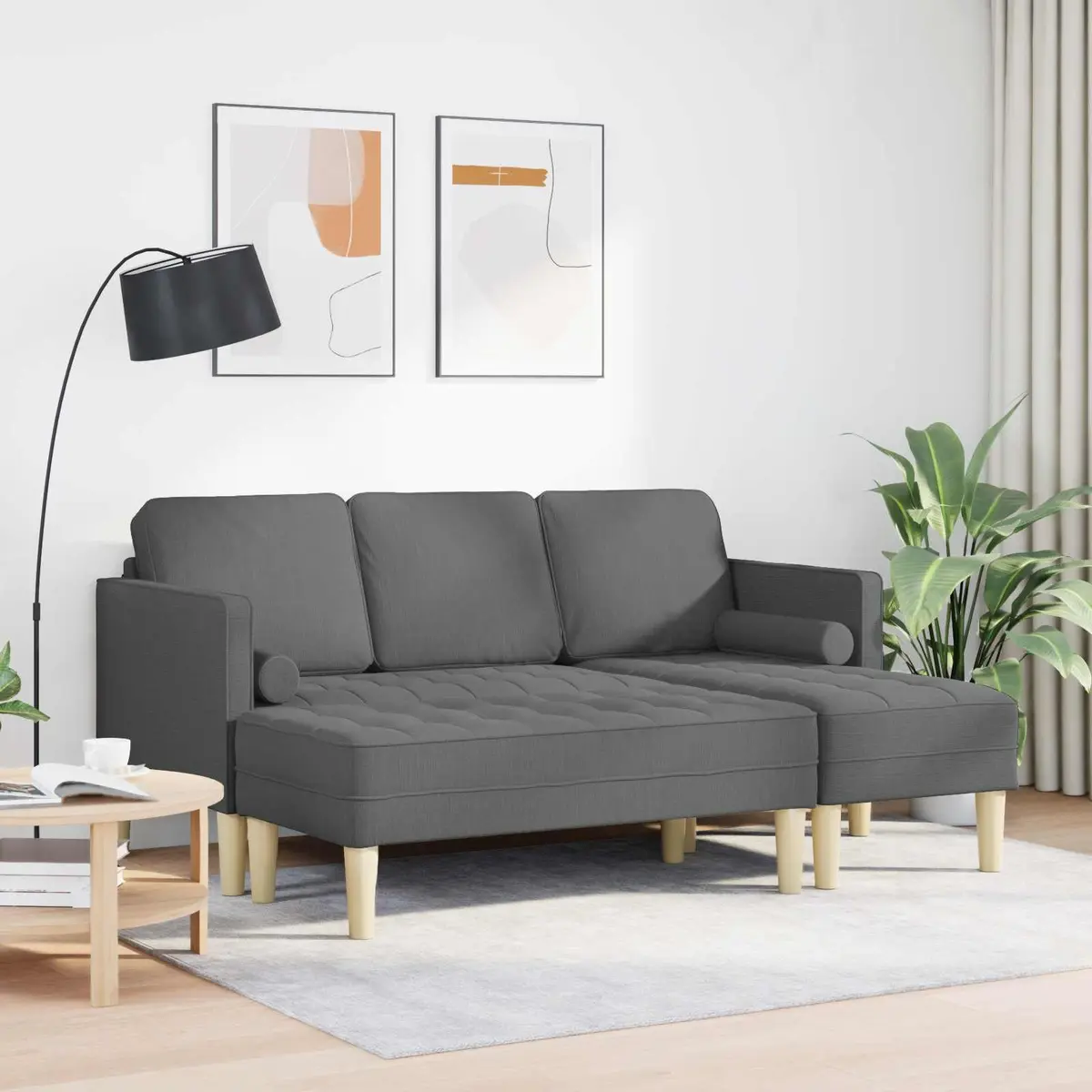 Modular Sofa Set Grey Polyester 2 Pieces Modern Living Room Furniture