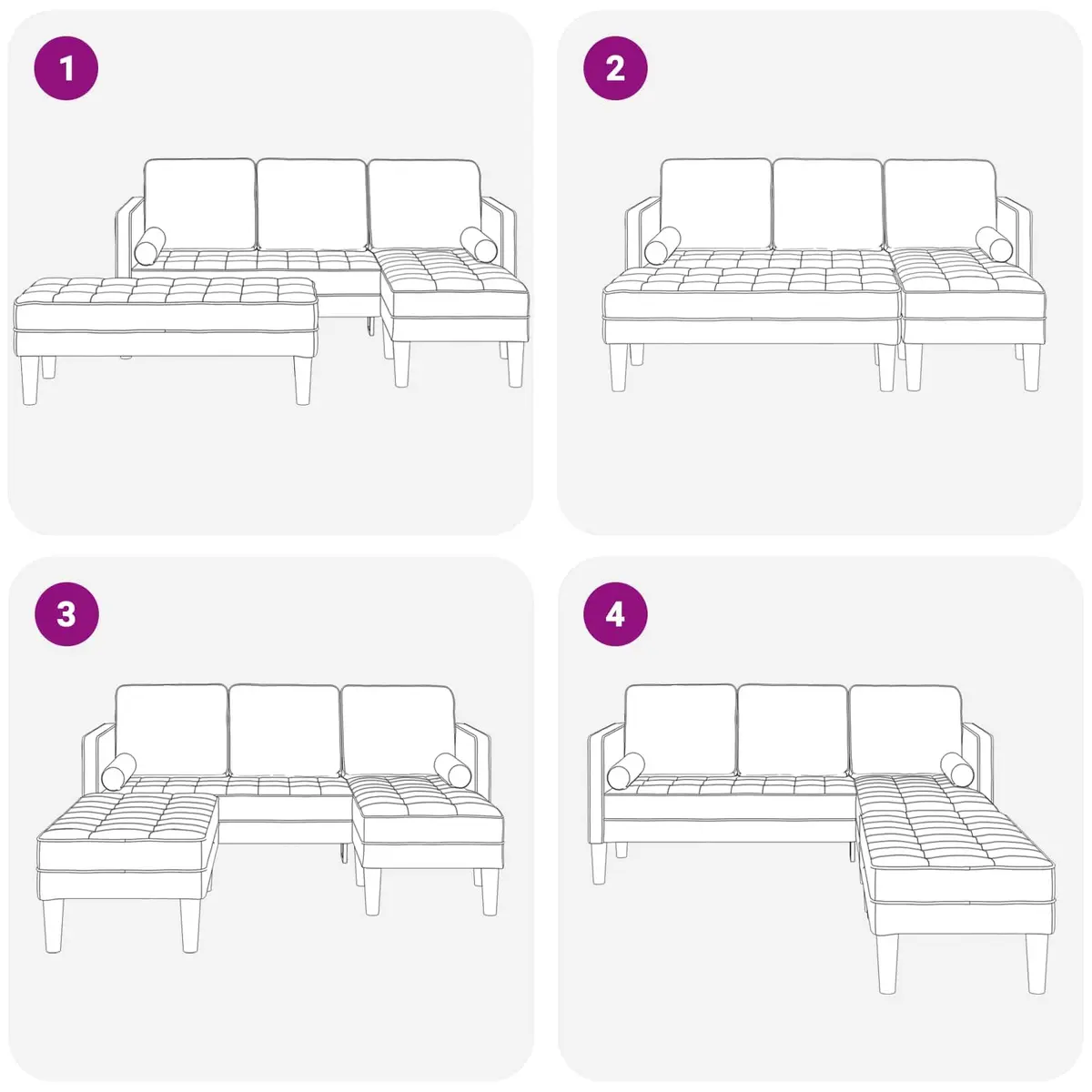 Modular Sofa Set Grey Polyester 2 Pieces Modern Living Room Furniture