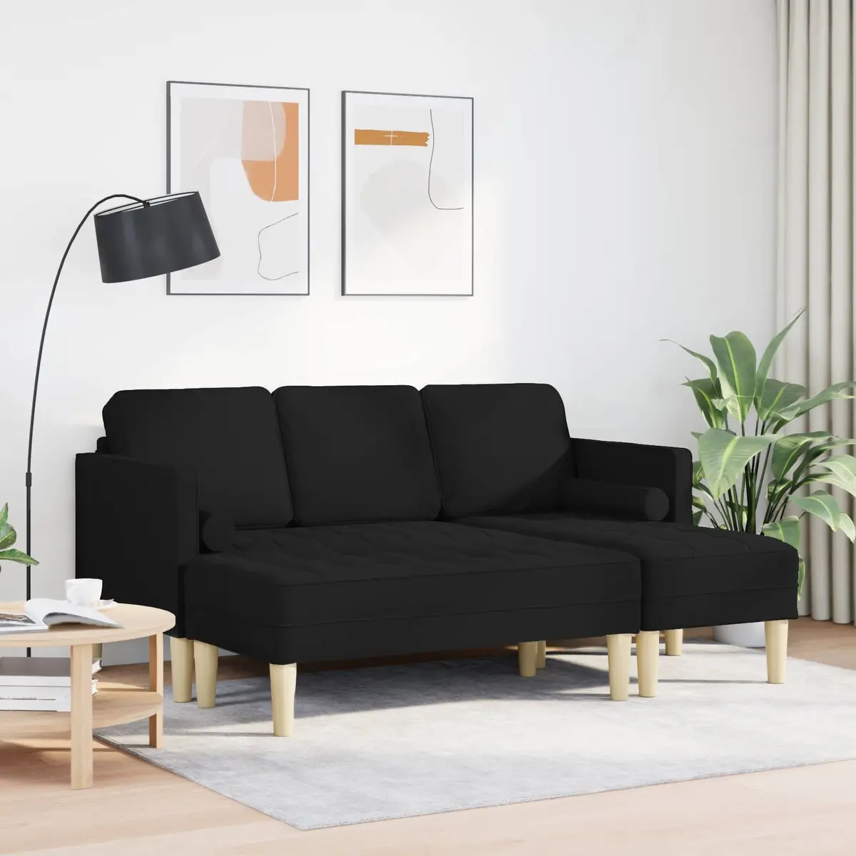 Modular Sofa Set Polyester 2 Pieces Black Flat Armrests Contemporary