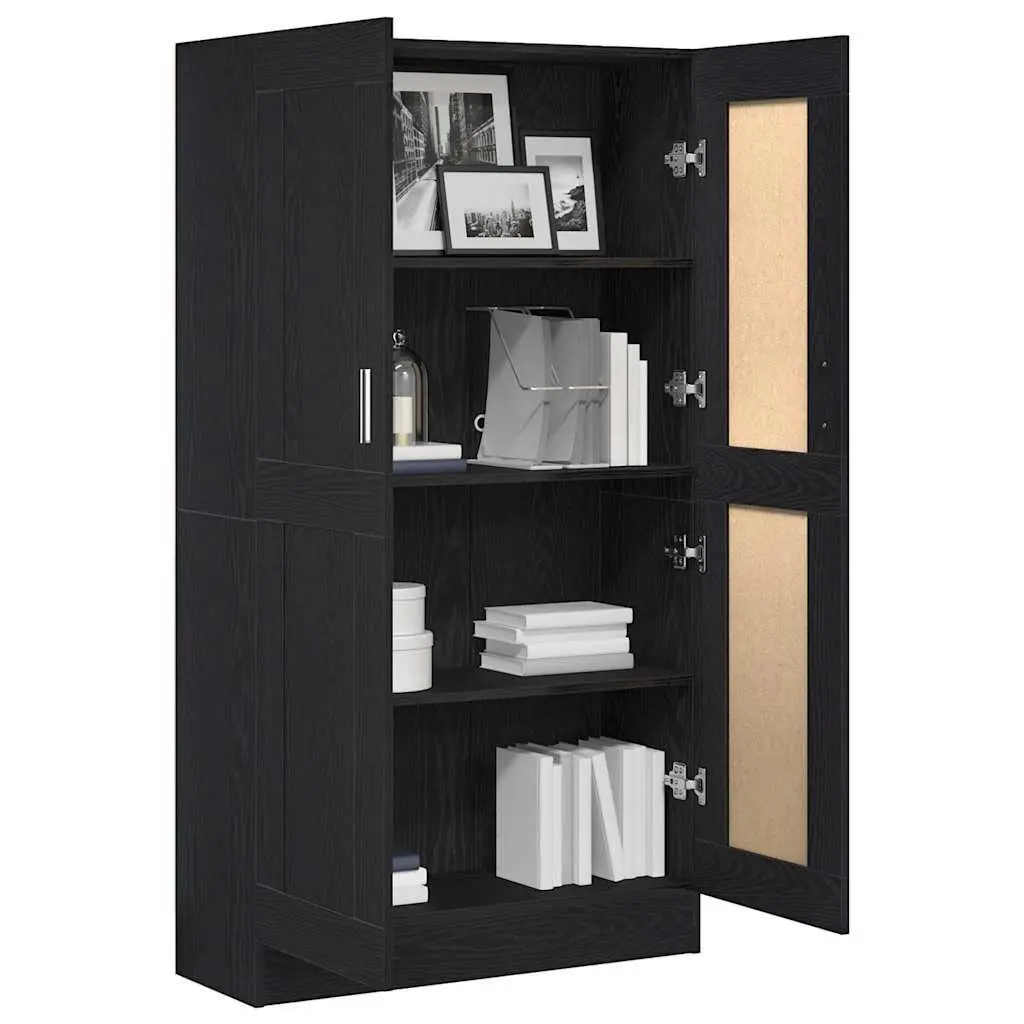 Book Cabinet Engineered Wood Hinged Doors Black 82.5x30.5x150cm Modern Storage Unit