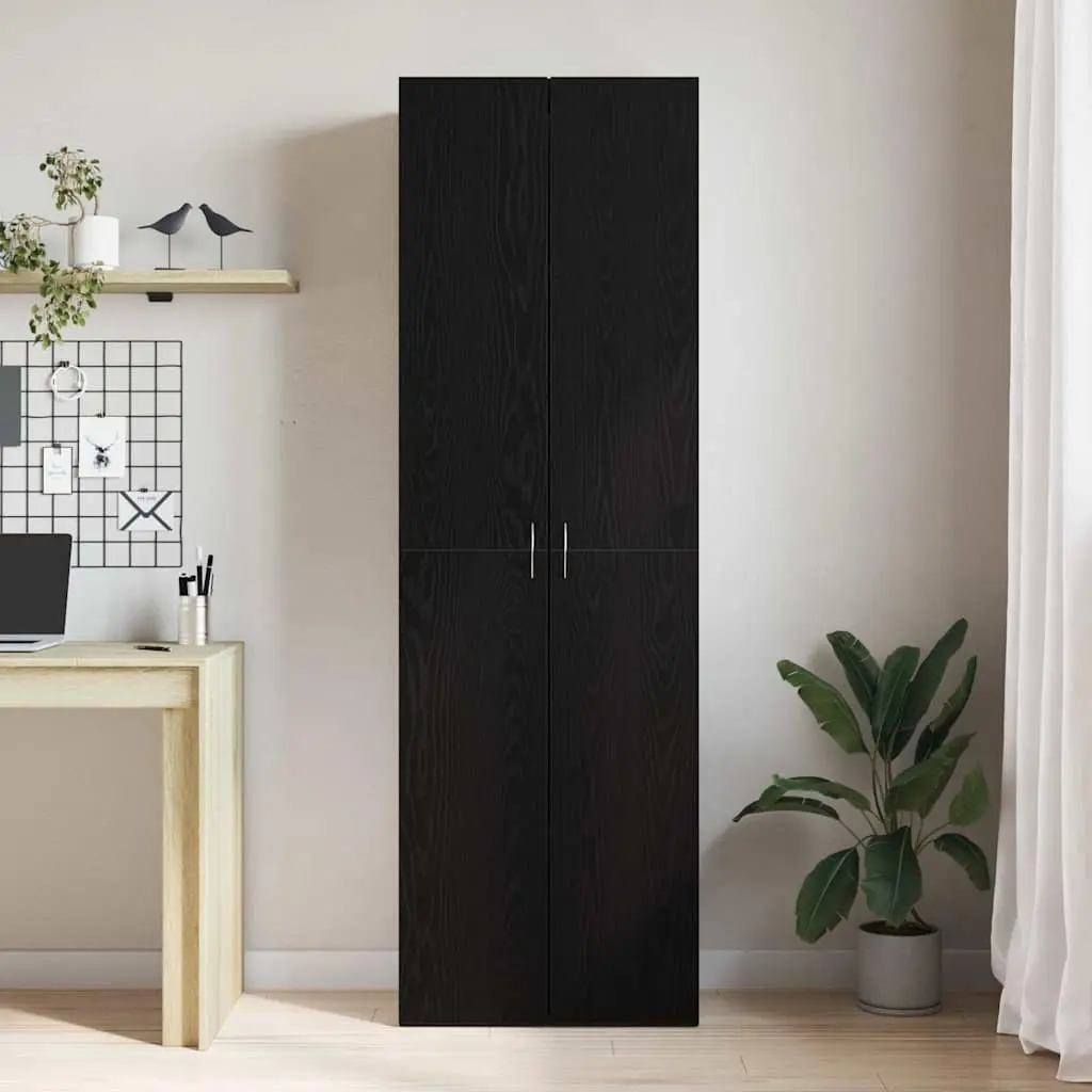 Filing Cabinet Engineered Wood 60 x 32 x 190 cm Black Storage Organizer Hinge Doors