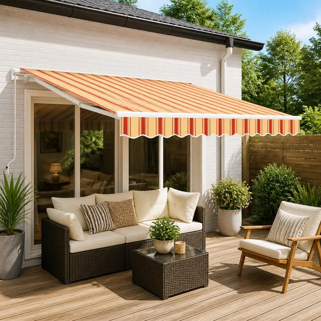 Retractable Awning Manual Crank 300 x 250 cm Yellow Weather-Resistant Fabric Aluminium Frame