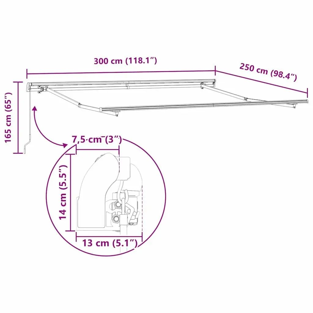 Retractable Awning Manual Crank 300 x 250 cm Yellow Weather-Resistant Fabric Aluminium Frame