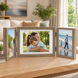 Brown Trifold Photo Frame for Home Display 28x18 cm