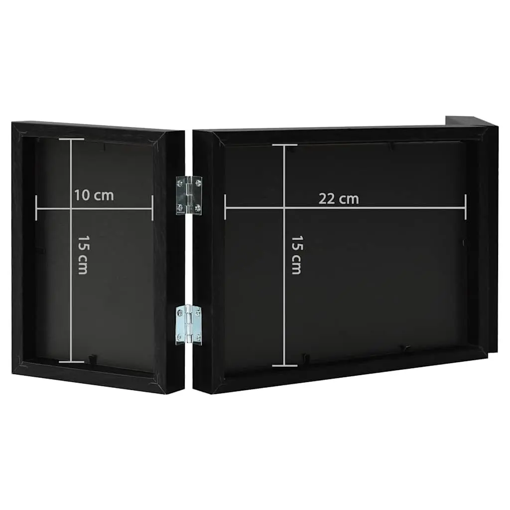 Trifold Collage Photo Frame Black 22x15cm with Two 10x15cm Frames Freestanding Display for Home Decor