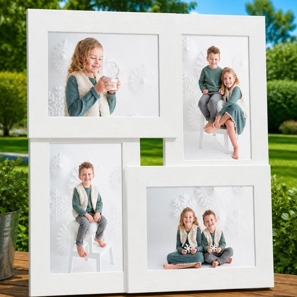 Collage Photo Frame White Hard PS MDF 4 Opening 13x18cm Picture Display