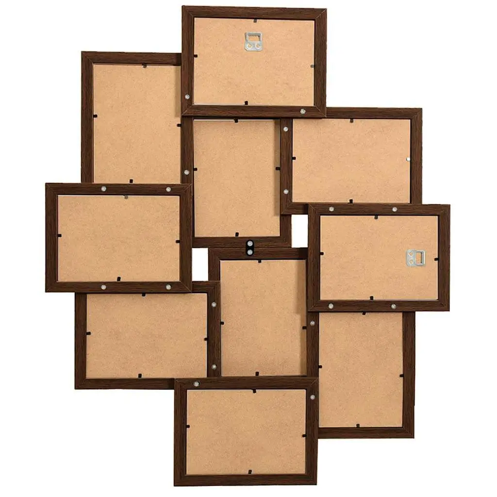 Collage Photo Frame PS Material MDF Board 10x15cm Brown 10 Piece Wall Mounted Display Gallery
