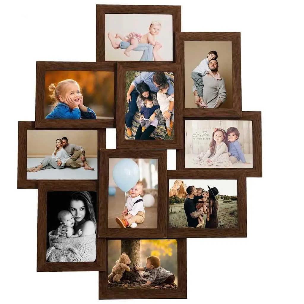 Collage Photo Frame PS Material MDF Board 10x15cm Brown 10 Piece Wall Mounted Display Gallery