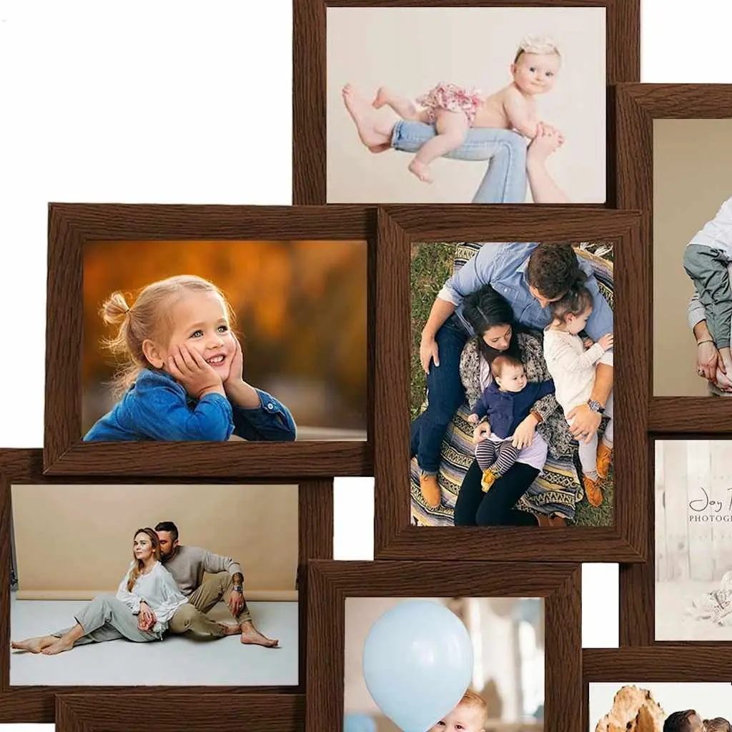 Collage Photo Frame PS Material MDF Board 10x15cm Brown 10 Piece Wall Mounted Display Gallery