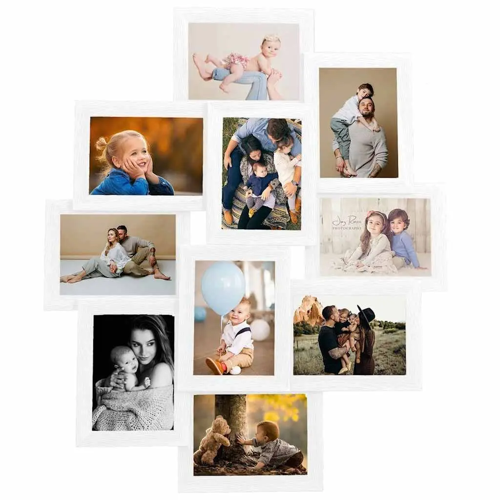 Collage Photo Frame Set Hard PS MDF 10 Piece 10x15 cm White Wall Display Decor