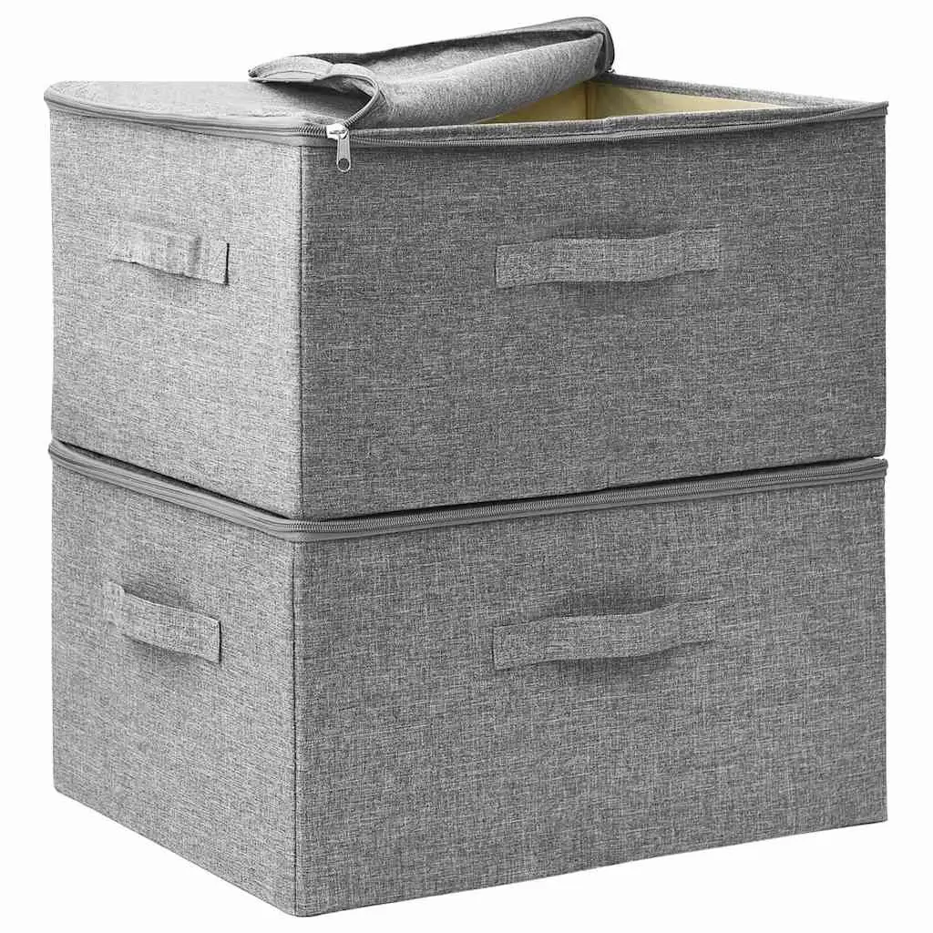 Fabric Storage Boxes Grey 43x34x23cm 2 Pieces Foldable Household Organiser