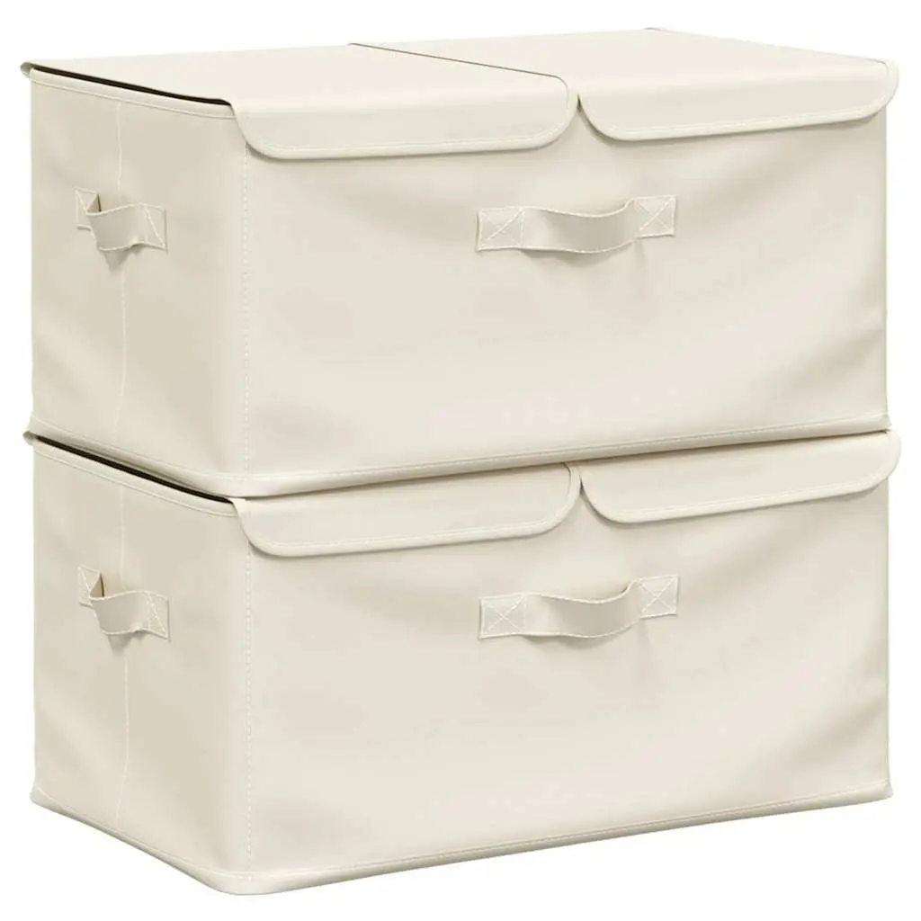 Cream Fabric Storage Boxes for Home Use, Set of 2