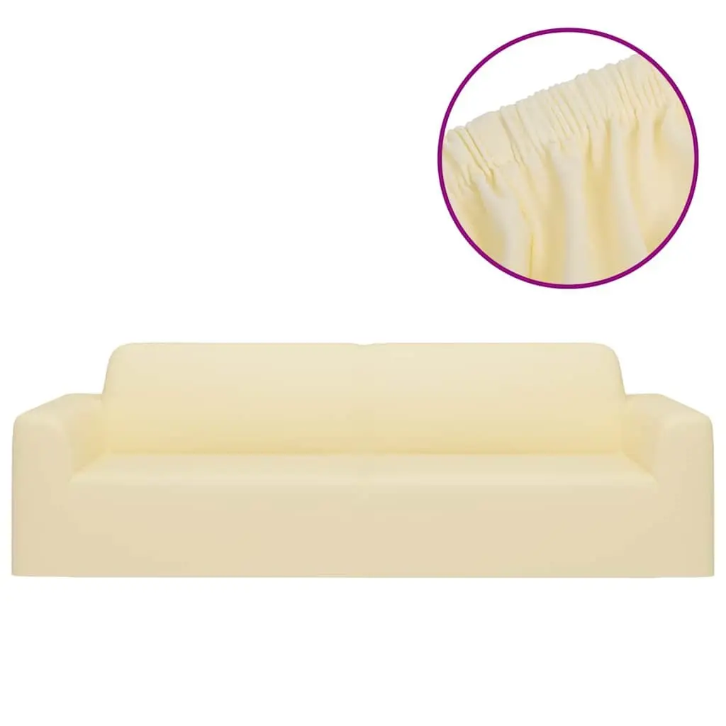 3-Seater Couch Slipcover Stretch Polyester Jersey 190-230 cm Cream