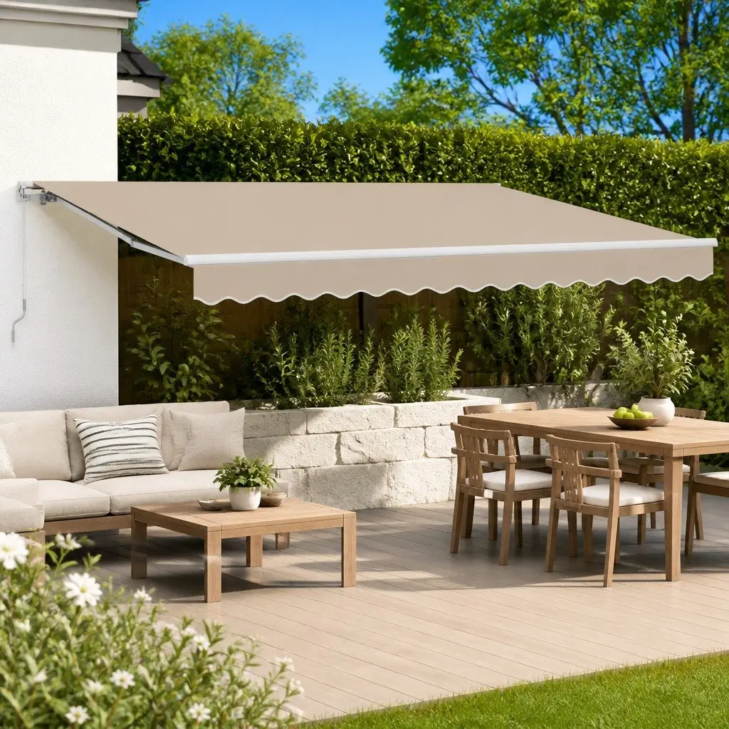 Retractable Awning Manual Crank 400 x 300cm Beige Weather-resistant Fabric Powder-coated Aluminium