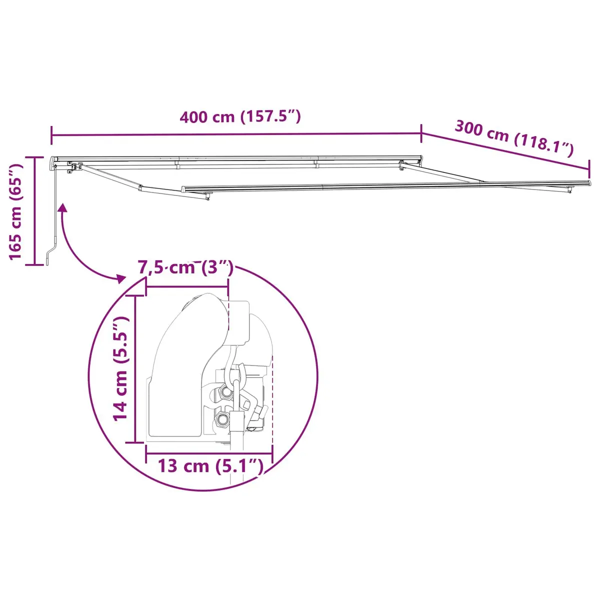 Retractable Awning Manual Crank 400 x 300cm Beige Weather-resistant Fabric Powder-coated Aluminium