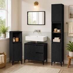 Functional 3-Piece Black Oak Bathroom Furniture for Space Saving