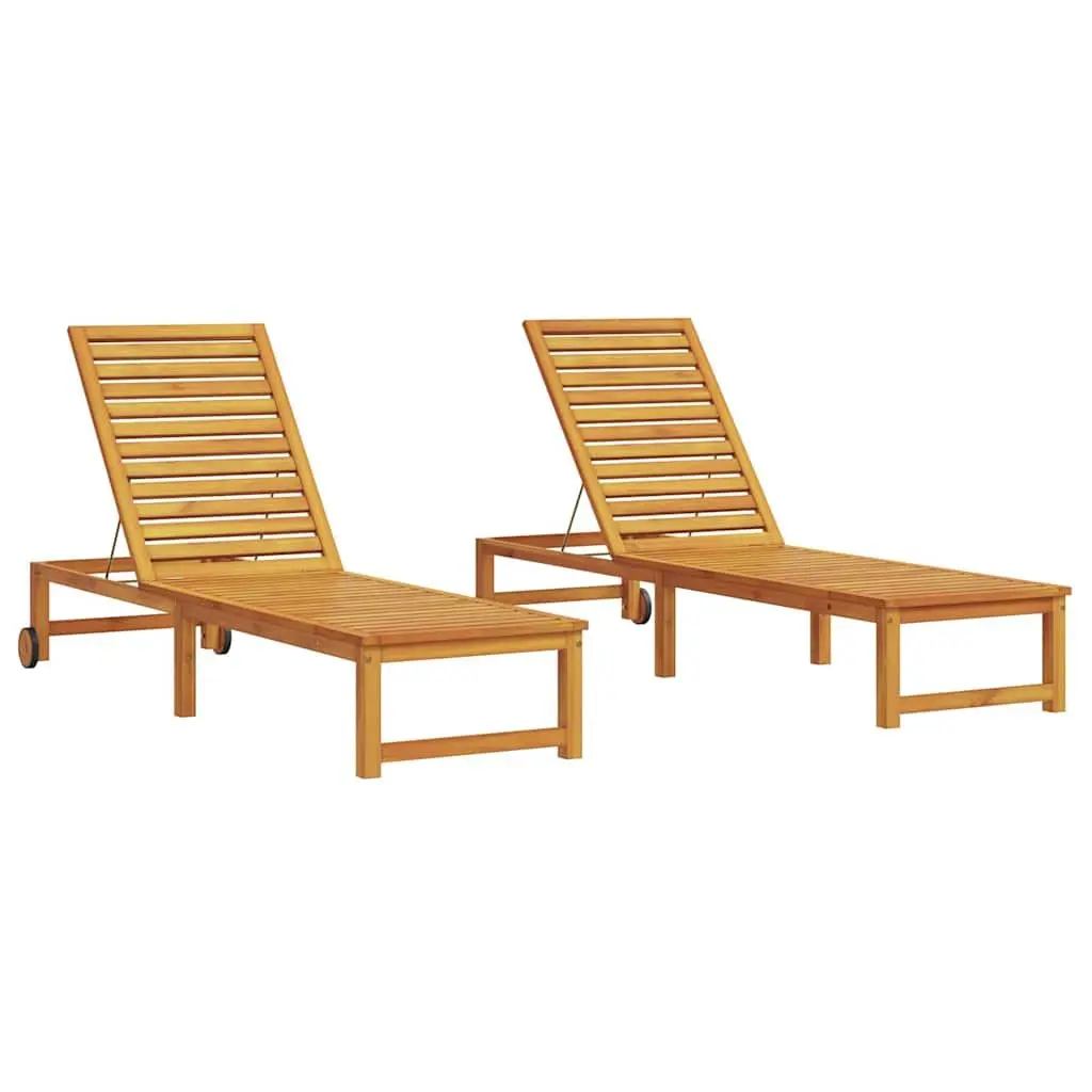Sun Lounger Solid Acacia Wood Adjustable 2 pcs Brown Outdoor Chair Garden Furniture