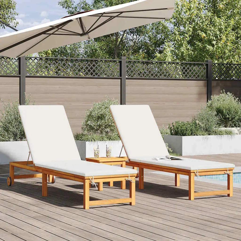 Sun Lounger Solid Acacia Wood Adjustable 2 pcs Brown Outdoor Chair Garden Furniture