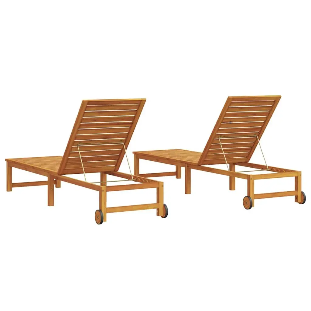 Sun Lounger Solid Acacia Wood Adjustable 2 pcs Brown Outdoor Chair Garden Furniture