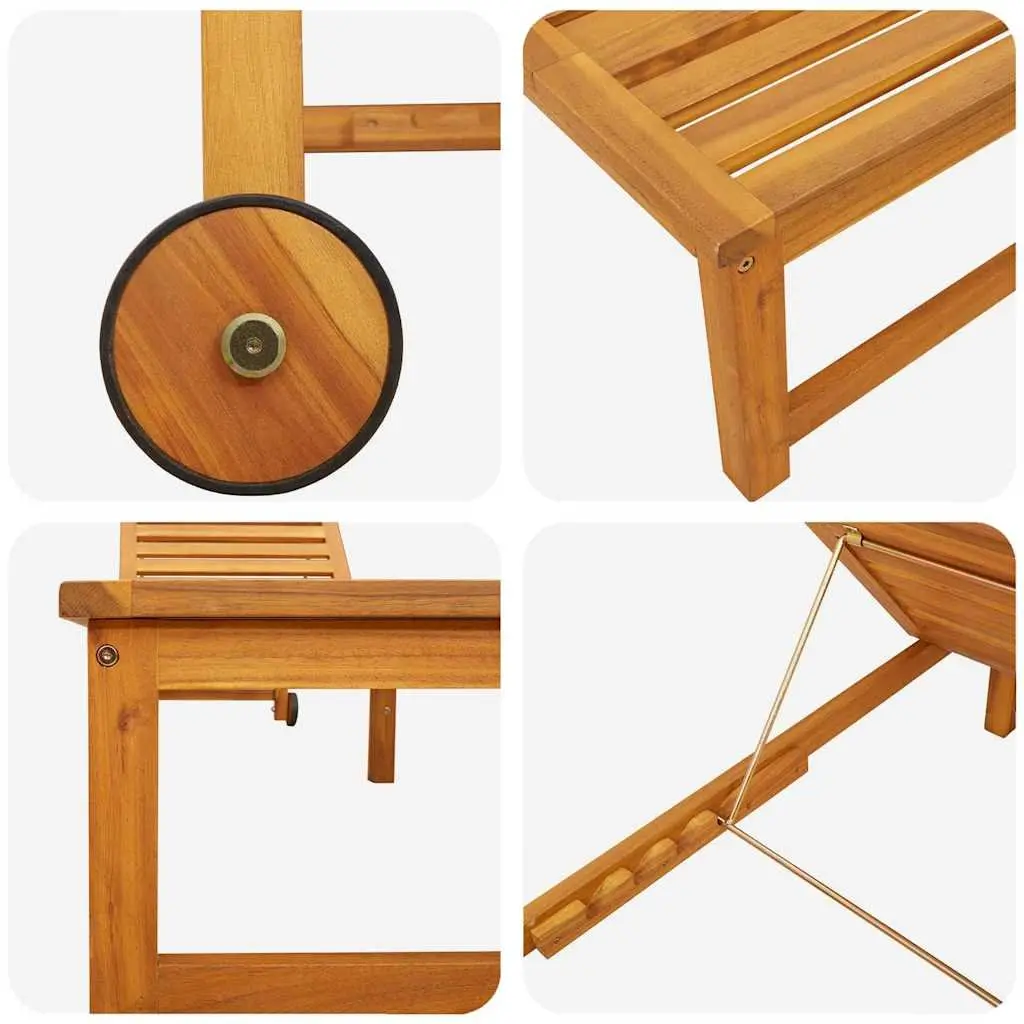 Sun Lounger Solid Acacia Wood Adjustable 2 pcs Brown Outdoor Chair Garden Furniture