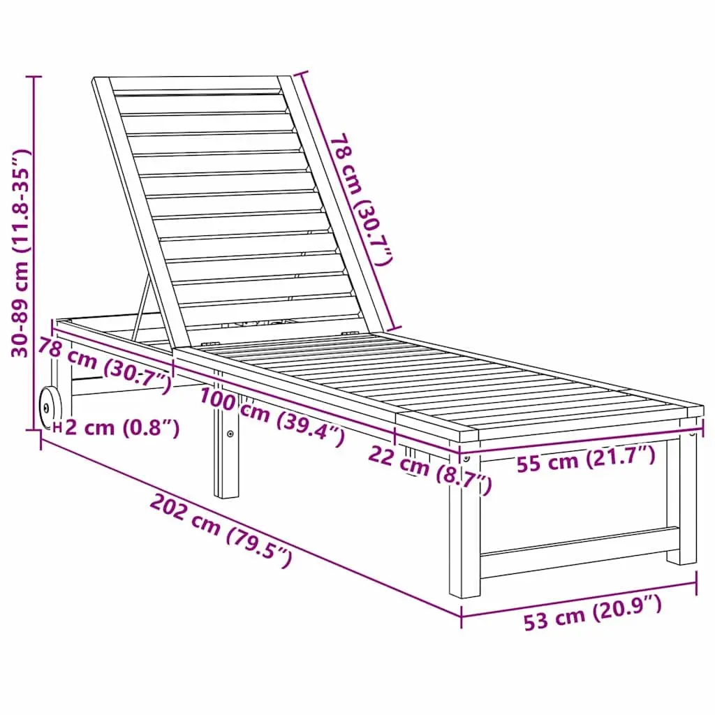 Sun Lounger Solid Acacia Wood Adjustable 2 pcs Brown Outdoor Chair Garden Furniture
