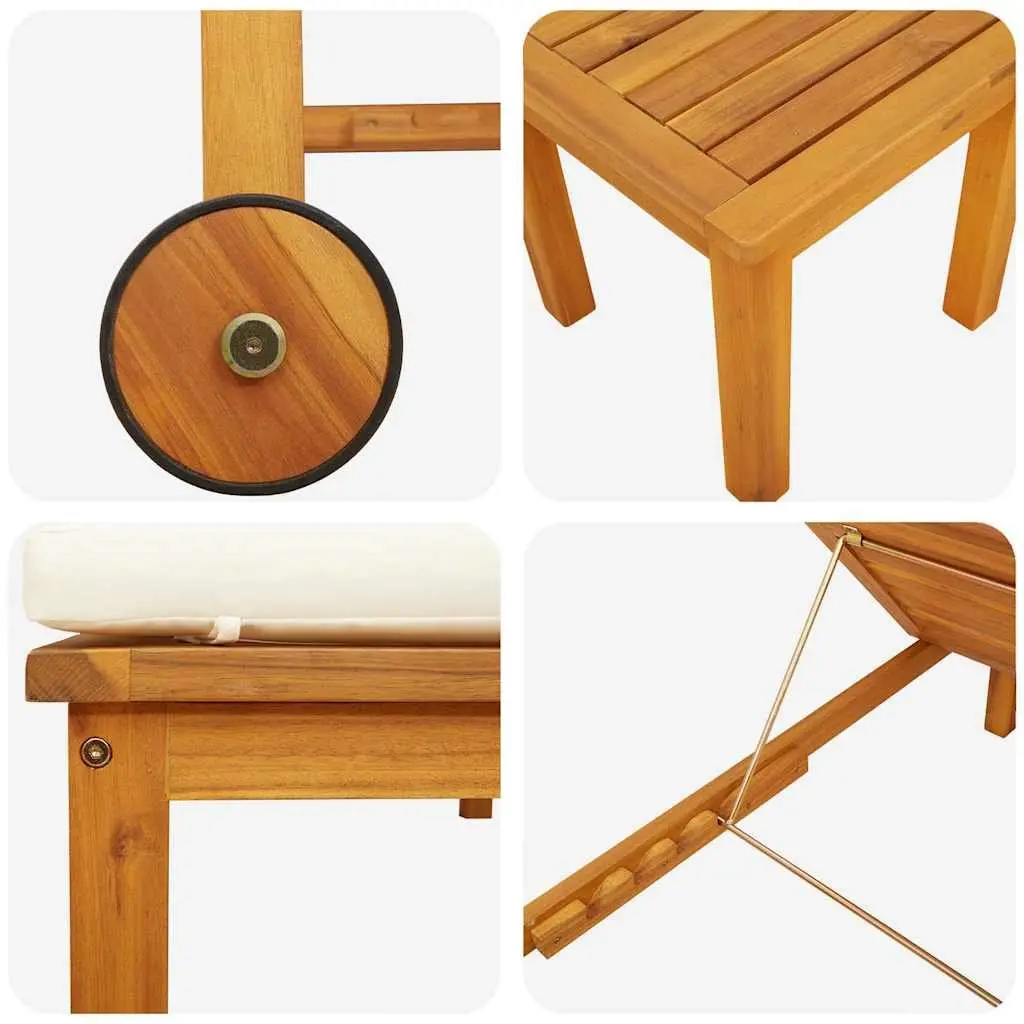 Sun Lounger Reclining Chair 2 pcs Brown Acacia Wood Outdoor Garden Patio Seating